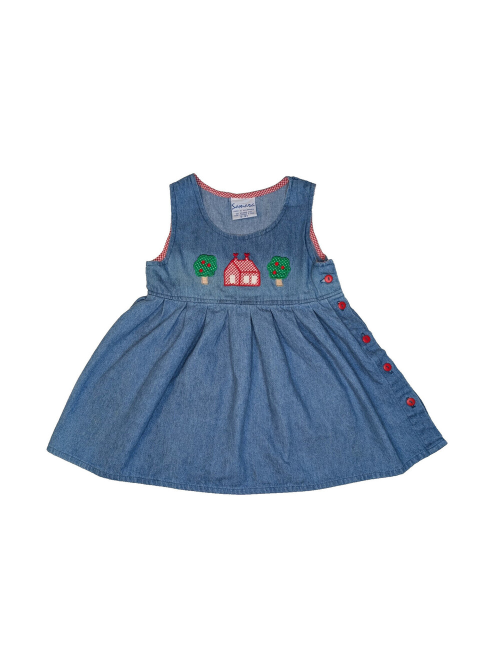 Vintage Girls Samara Denim Sundress Schoolhouse Apples School Sz 3T Cotton